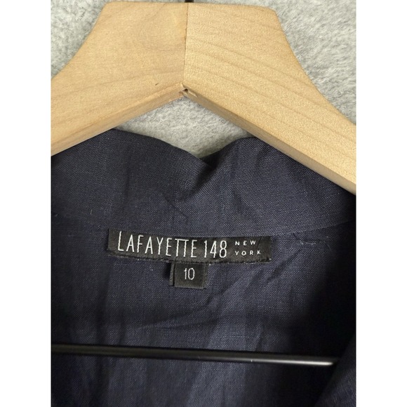 Lafayette 148 Dress Womens 10 Blue Linen Wool Beach Nautical Preppy Party - Picture 4 of 11